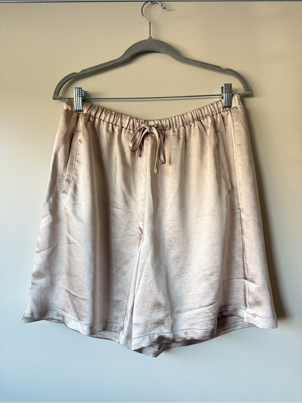 Satin Drawstring Women’s Shorts in Light Beige